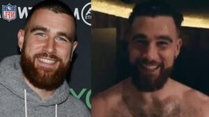 Travis Kelce earns a LEGION of new admirers after video of him walking around shirtless in nothing but a towel is circulated on social media – leaving thirsty fans in a frenzy