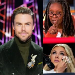 “Sit down, Barbie.” — But before Kirk could respond, dancer and television personality Derek Hough — a guest on the show — calmly intervened. What happened next wasn’t a defense rooted in politics, but in principle. With measured clarity, Hough addressed Whoopi directly. “We can disagree,” he said, “but dismissing someone with insults doesn’t move the conversation forward — it shuts it down.” His words carried weight, not because they were loud, but because they echoed something often missing in modern discourse: respect. The studio fell silent. Kirk, visibly stunned, remained speechless as the audience rose to its feet — not in support of any one ideology, but in response to a rare, honest call for civility. While political tensions continue to dominate talk shows and public forums alike, this moment served as a reminder that disagreement doesn’t have to mean disrespect — and that sometimes, the quietest voice carries the most power. Goldberg suddenly lashed out at Erika Kirk, calling her a “T.R.U.M.P puppet” live on air. But just minutes later, before Erika could even respond, dancer and entertainment star Derek Hough spoke up — not to tear her down, but to defend her. With rare calm and razor-sharp clarity, Hough turned to Whoopi and delivered a harsh truth that left the entire studio in stunned silence. Erika Kirk sat frozen, eyes wide in shock, while the audience rose to their feet — not to cheer for Whoopi, but to applaud the man who dared to stand against unfairness and transform an attack into a lesson in respect and wisdom.⤵️⤵️⤵️