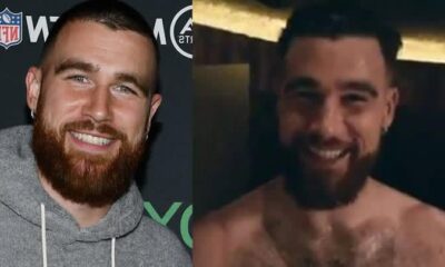 Travis Kelce earns a LEGION of new admirers after video of him walking around shirtless in nothing but a towel is circulated on social media – leaving thirsty fans in a frenzy