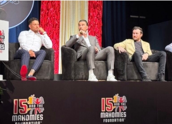 JUST IN: Kansas City Chiefs’ Travis Kelce and Patrick Mahomes Light Up the 15 and Mahomes Charity Gala, as Taylor Swift and Brittany Mahomes Watch in Admiration from the Sidelines