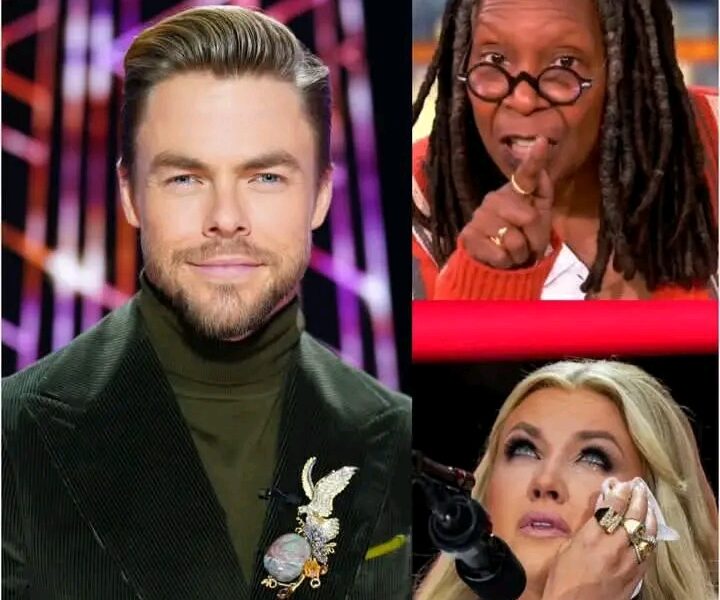 “Sit down, Barbie.” — But before Kirk could respond, dancer and television personality Derek Hough — a guest on the show — calmly intervened. What happened next wasn’t a defense rooted in politics, but in principle. With measured clarity, Hough addressed Whoopi directly. “We can disagree,” he said, “but dismissing someone with insults doesn’t move the conversation forward — it shuts it down.” His words carried weight, not because they were loud, but because they echoed something often missing in modern discourse: respect. The studio fell silent. Kirk, visibly stunned, remained speechless as the audience rose to its feet — not in support of any one ideology, but in response to a rare, honest call for civility. While political tensions continue to dominate talk shows and public forums alike, this moment served as a reminder that disagreement doesn’t have to mean disrespect — and that sometimes, the quietest voice carries the most power. Goldberg suddenly lashed out at Erika Kirk, calling her a “T.R.U.M.P puppet” live on air. But just minutes later, before Erika could even respond, dancer and entertainment star Derek Hough spoke up — not to tear her down, but to defend her. With rare calm and razor-sharp clarity, Hough turned to Whoopi and delivered a harsh truth that left the entire studio in stunned silence. Erika Kirk sat frozen, eyes wide in shock, while the audience rose to their feet — not to cheer for Whoopi, but to applaud the man who dared to stand against unfairness and transform an attack into a lesson in respect and wisdom.⤵️⤵️⤵️