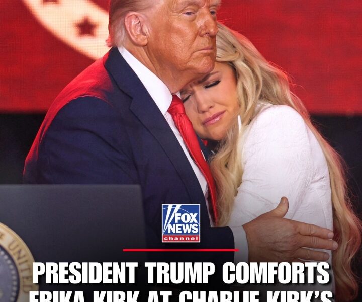 GOD BLESS CHARLIE': President Trump and Erika Kirk shared a special moment at the end of Charlie Kirk's memorial service honoring his legacy in Arizona.