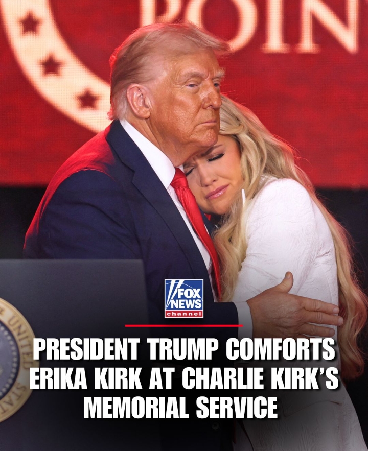 GOD BLESS CHARLIE': President Trump and Erika Kirk shared a special moment at the end of Charlie Kirk's memorial service honoring his legacy in Arizona.